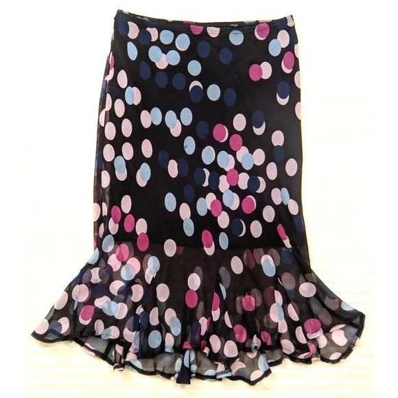 Tessuto Multicolor Pencil Skirt Midi 100% Silk Stretch Ruffle Hem Womens Size M - Picture 7 of 9